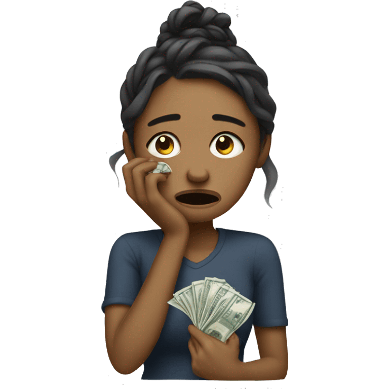 Crying woman using money to wipe emoji