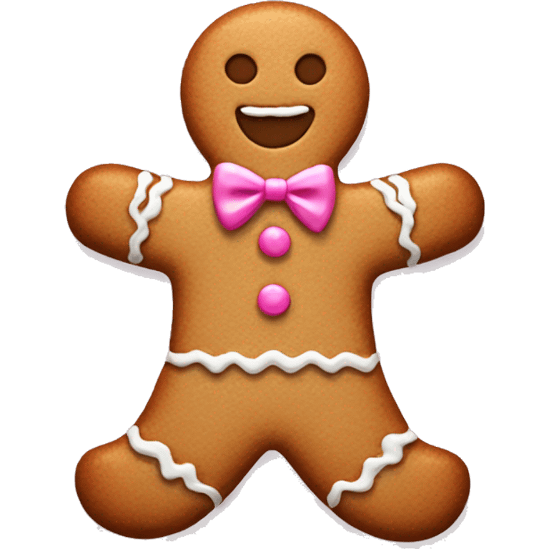 A gingerbread cookie with a pink bow emoji