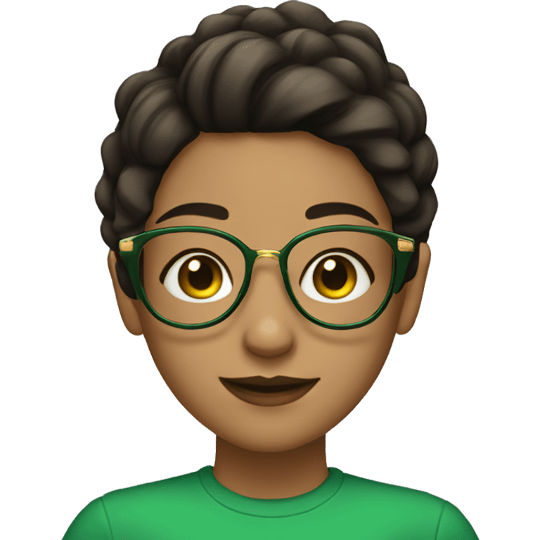 Girl with dark brown hair with green tips ans gold glasses  emoji