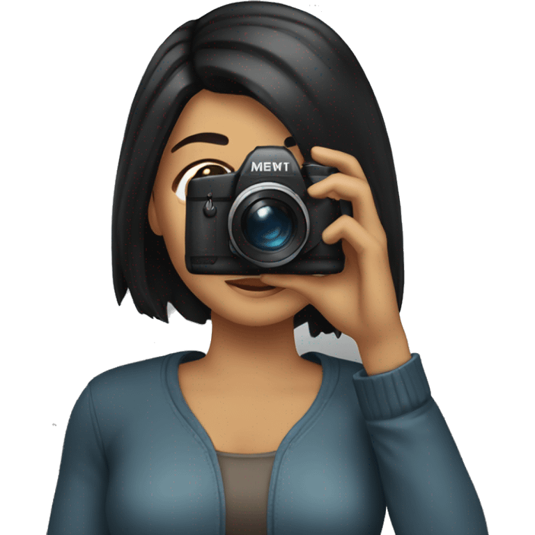 woman with black hair taking picture emoji