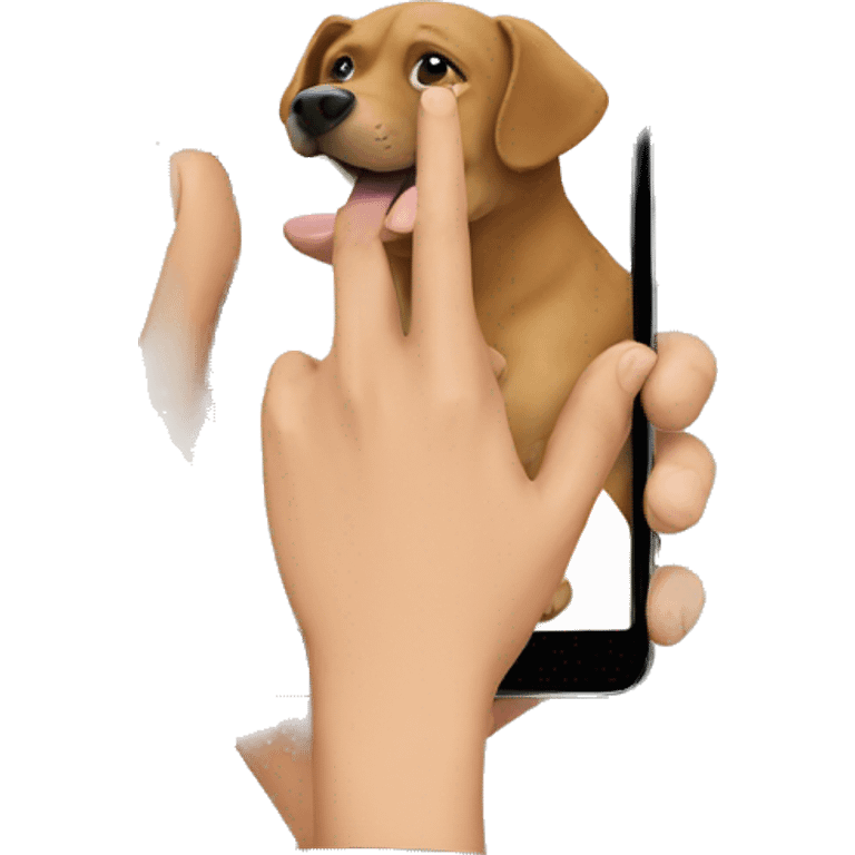 a hand holding a phone that has a dog on the screen emoji