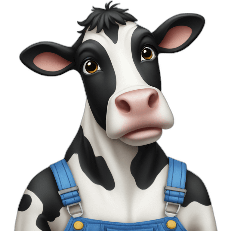 black and white cow in overalls closeup emoji