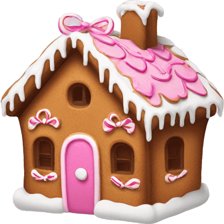 Gingerbread house with a pink bow  emoji