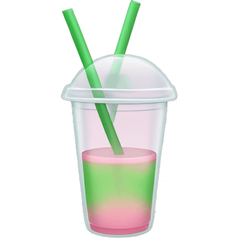 clear cup with light pink and green liquid. Transparent straw sticks out of cup emoji