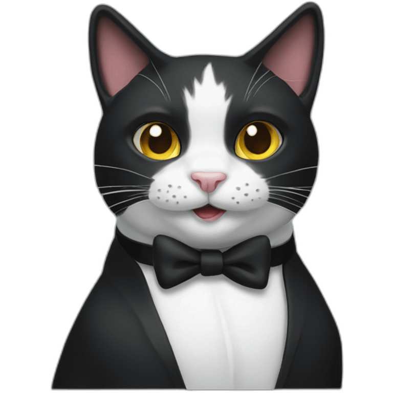 Tuxedo cat waving hell emoji