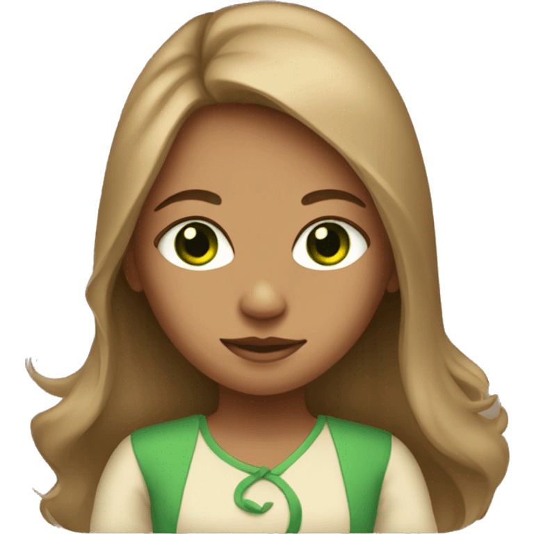 tan-skinned girl with long hair and green eyes and holding a baby emoji