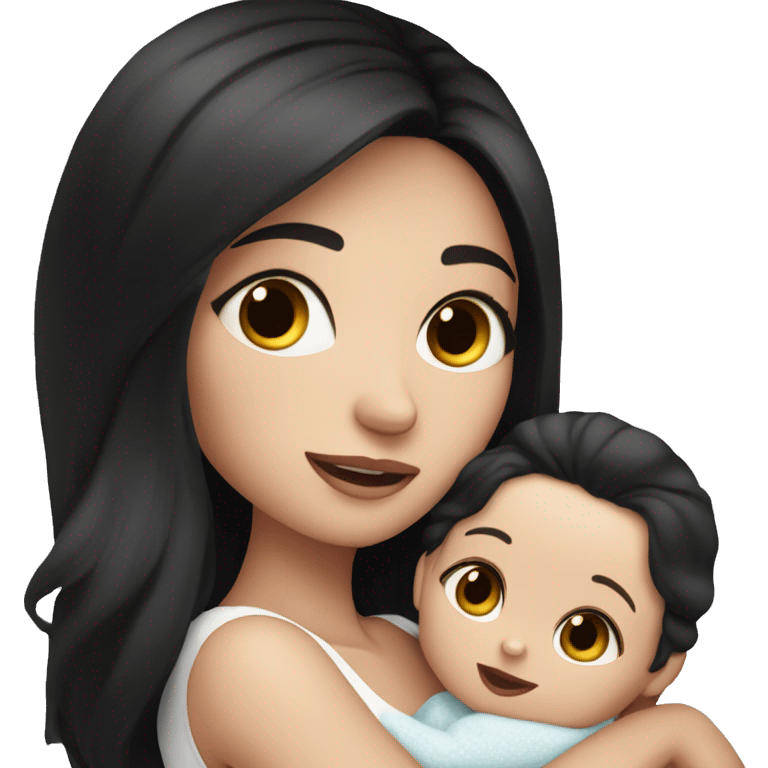 mom holding newborn baby girl with blue eyes white skin and black hair and white skin newborn girl bab white skin black hair emoji