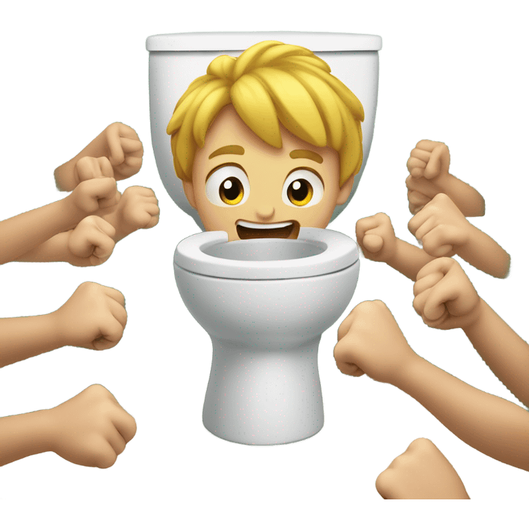 Kid punching a toilet while a group of kids watch him emoji