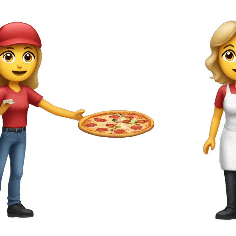 A woman handing a pizza back to the pizza delivery guy emoji