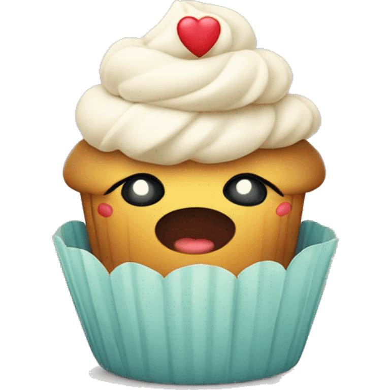 cute cupcake with  hands shaping a heart with its fingers emoji