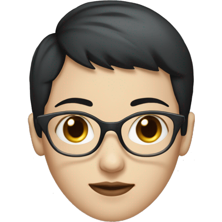 Pale woman with blue eyes with short black hair and glasses emoji