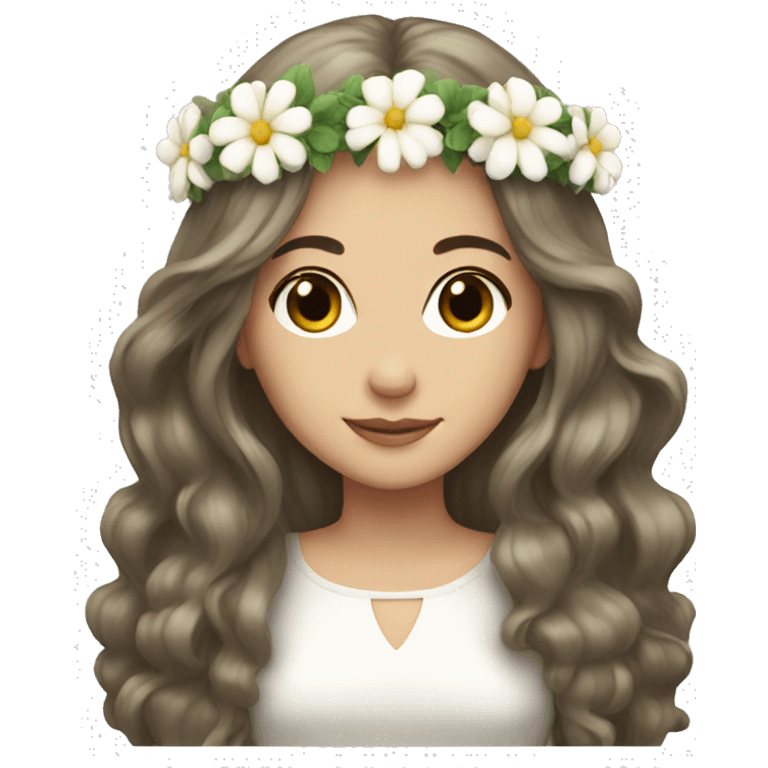 White brunette long hair, flower crown  emoji