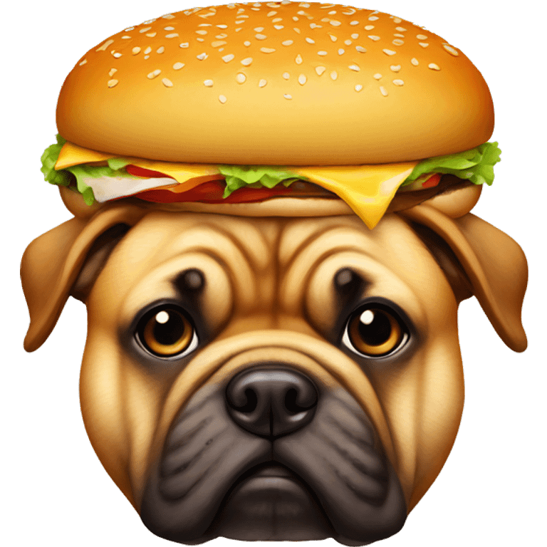 Fat dog with full burger hat on emoji