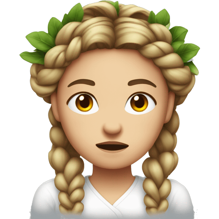 angry woman with Braid wreath (Braid crown) hairstyle in white shirt emoji