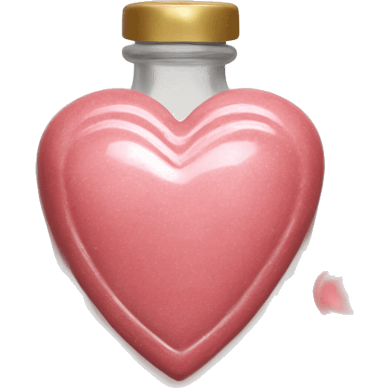 Antique heart-shaped parfumerie bottle with butter, made of red crystals, white cream and pink strawberry milk pour from the bottle emoji