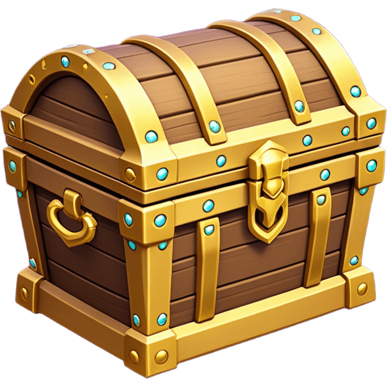 Clash of Clans aesthetic: Cinematic Playful 3D Isometric Treasure Chest Emoji, rendered in a 3D vector-style similar to standard emojis with minimal shading and bold, simplified shapes. A compact, distinct form with signature details, softly glowing with a fantasy RPG magic charm. Simplified yet unmistakably iconic, highly detailed and consistent, glowing with a soft radiance and high shine. Stylized with a touch of heroic grandeur and a soft glowing outline, capturing the essence of a beloved gaming relic with a friendly, playful manner! emoji