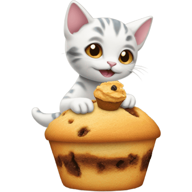 kitten eating a muffin on a dinosaur  emoji