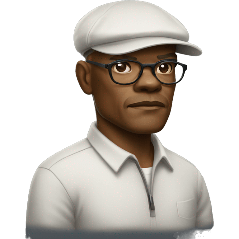 bald samuel l jackson serious wearing shirt and Kangol emoji