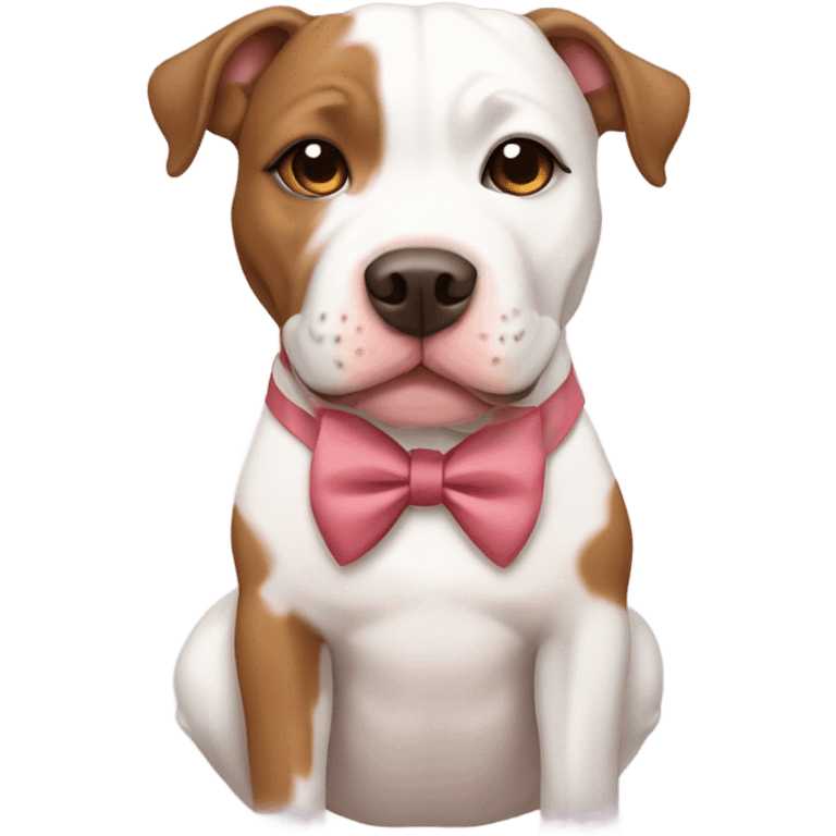 white and brown pit bull with bow sitting cute  emoji