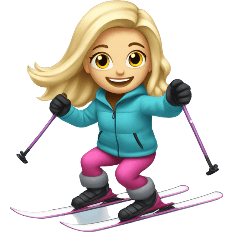 Blonde smiley girl skiing emoji