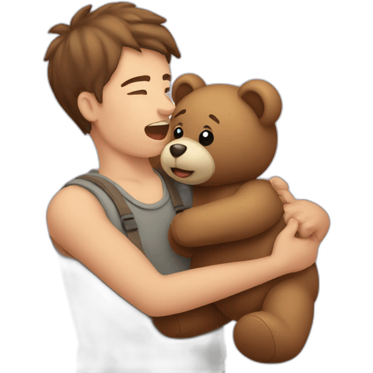 Person tring to choke a teddy bear emoji