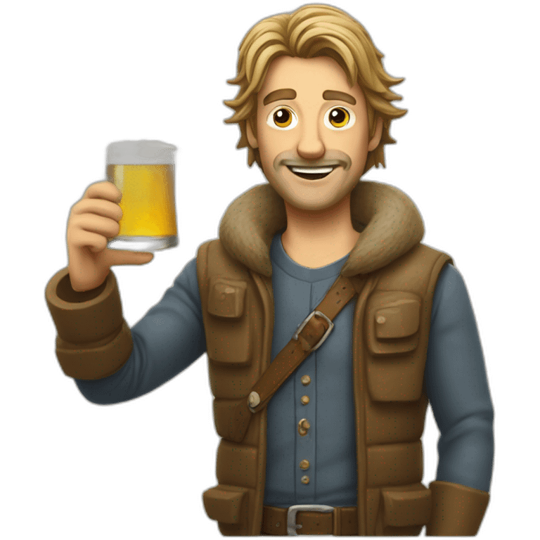 Renaud qui bois un bière avec un loup emoji