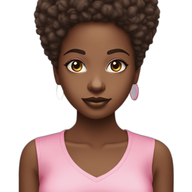 African girl short afro black eyes pink shirt emoji