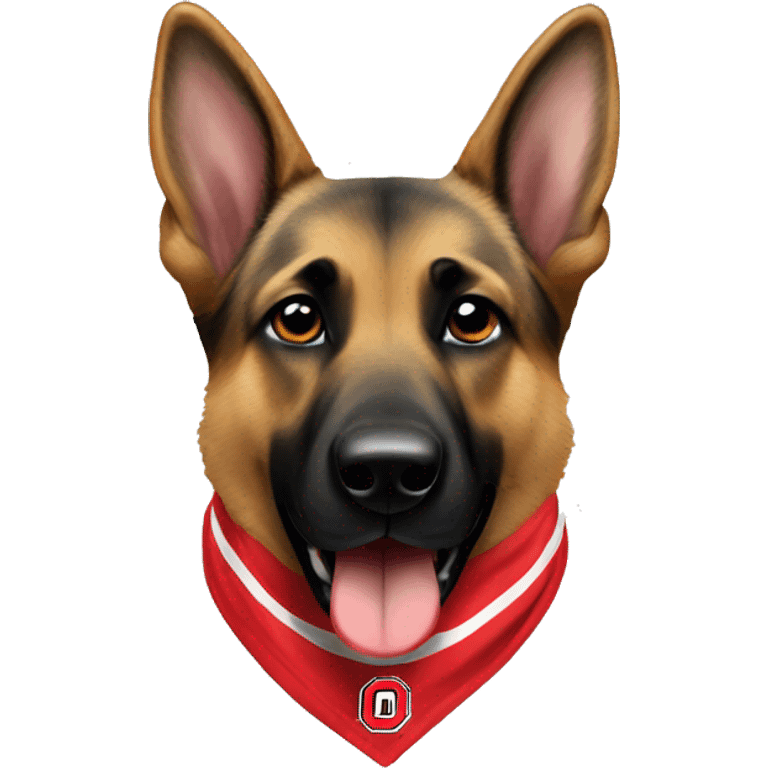 German Shepherd wearing an Ohio state bandana emoji