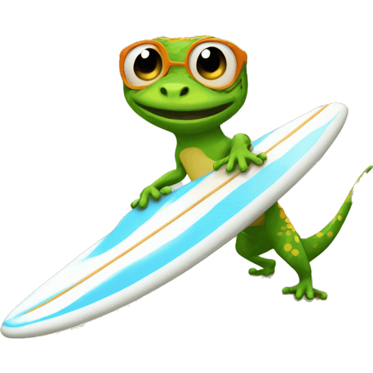 Gecko riding a surfboard emoji