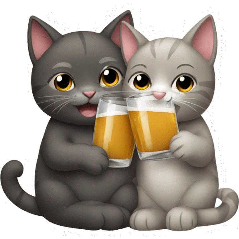 Two cats hugging and drinking emoji