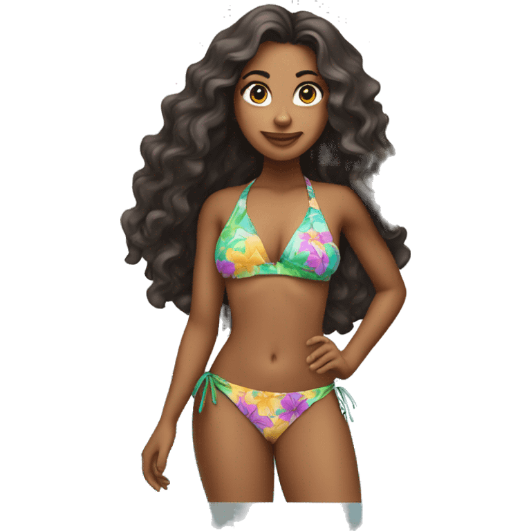 An attractive woman Latina colored with long hair and wearing a swimming bikini  emoji