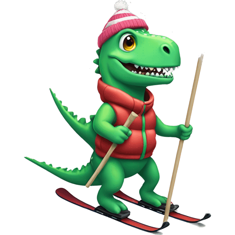 party dino skiing while holding poles emoji