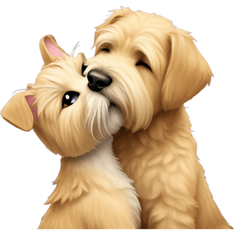 Wheaten terrier kissing a cat emoji