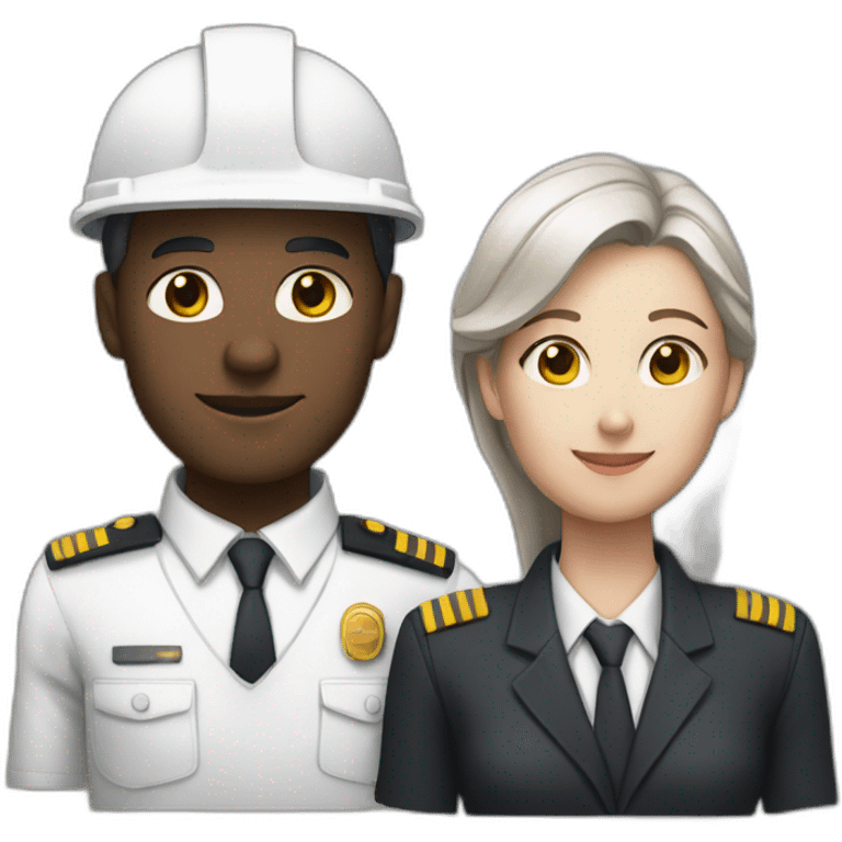 two architects a man and a woman in a uniform, dark and white skin emoji