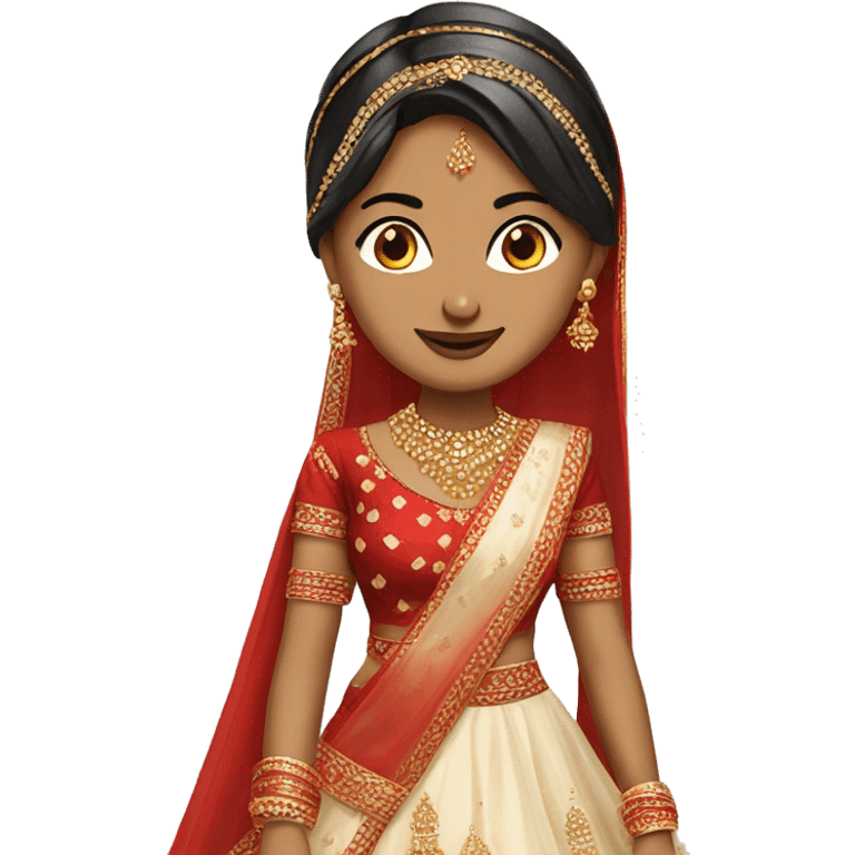 Wedding bride in indian lehenga with red top face color cream emoji