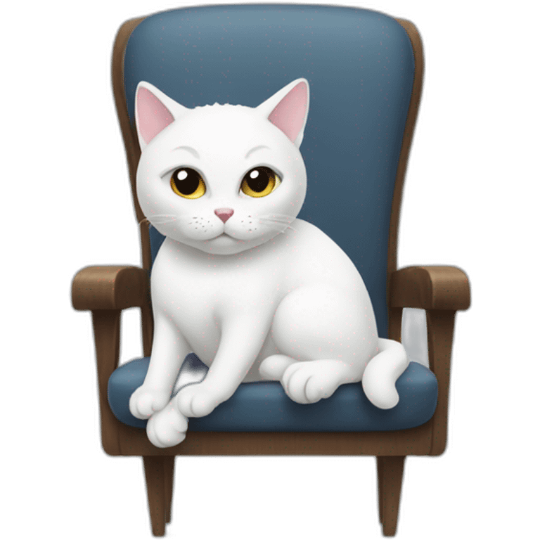 White cat sitting on a chair with paw placed like if he is saying wtf emoji