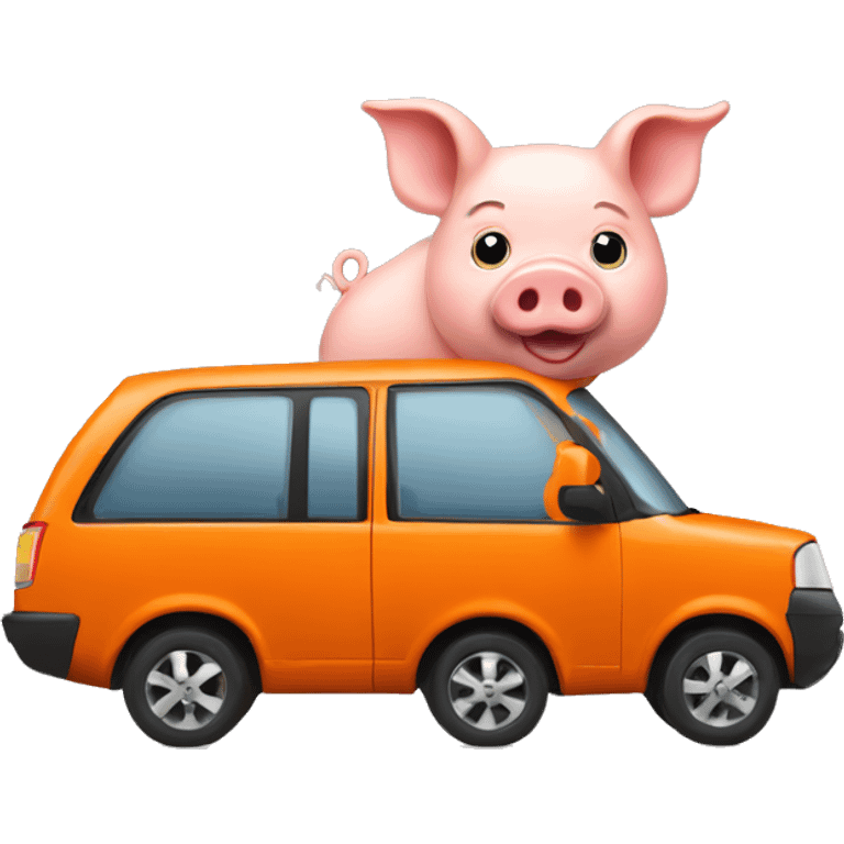 Pig driving orange mpv car emoji