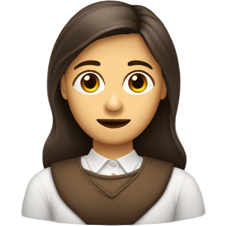 Crea un avatar de medio cuerpo de una psicóloga morena  con grandes ojos cafés, rostro delgado, cabello largo dorado emoji