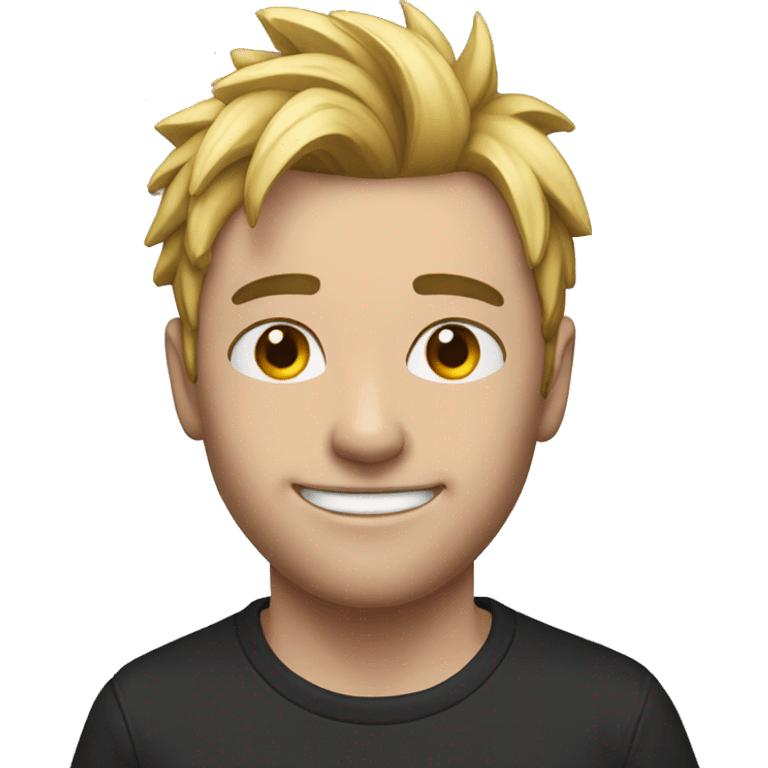 man with emo hair smiling with AJ white t-shirt emoji