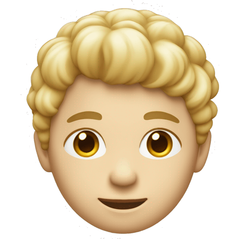 Niño de piel blanca pelo con un fadecut rubio y laptop marca apple emoji