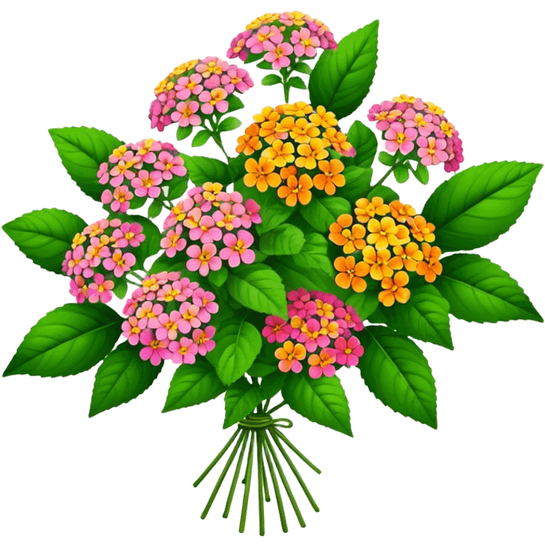 big bouquet Lantana flower, stem, leaf emoji