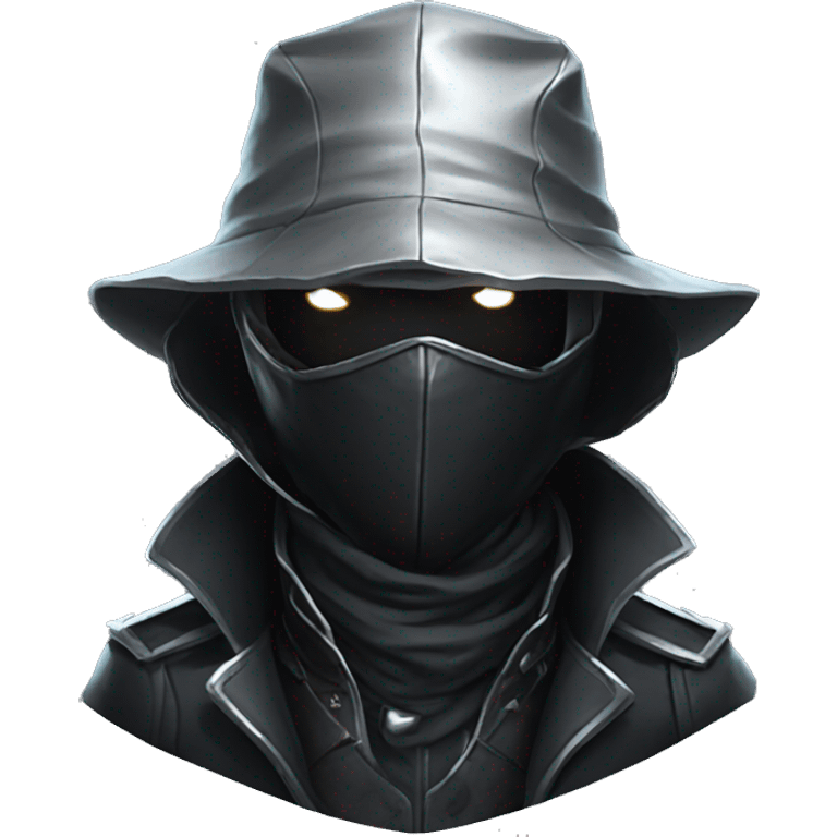 Bloodborne , Human wearing Black leather suit , face fully covered with a silver mask  emoji