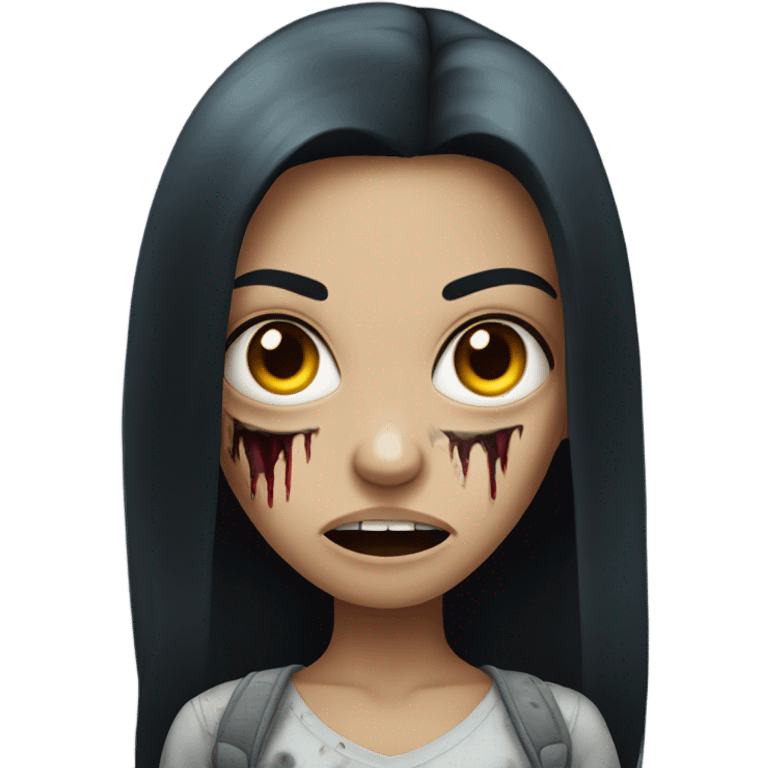 girl zombie with black long hair with teeth and serious face  emoji