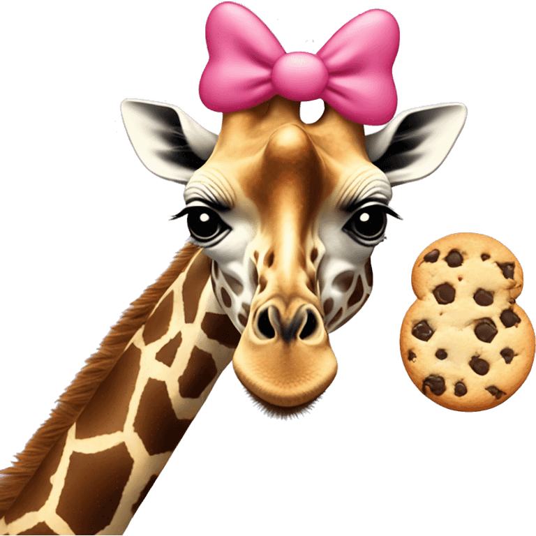 giraffe with a cookie and a hello kitty hat emoji