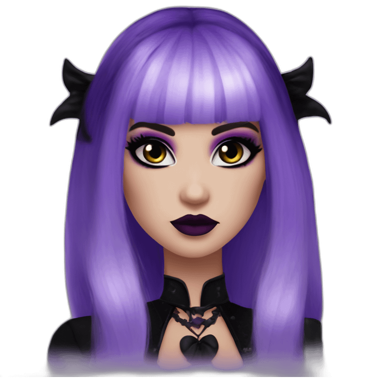 Elissabatmonsterhigh-with-bangs-long-hair-dark-plumpurple-and-black-vampire-goth-makeup-pinkeyes-romanticgothcloses- emoji