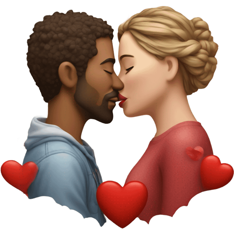 Hyper Realistic Couple kissing surrounded by red hearts and flowers  emoji