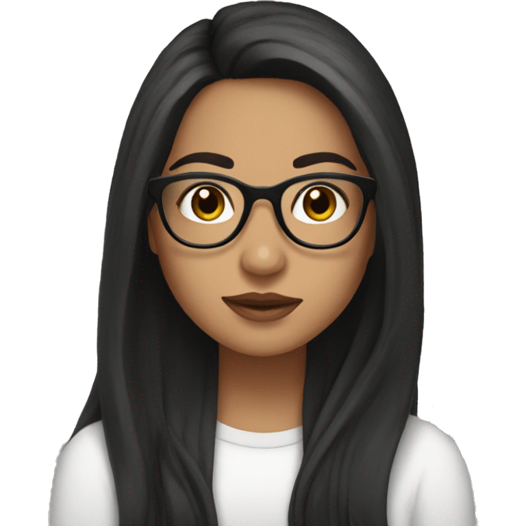 A beautiful girl with long lashes, Mexican with dark long hair, and glasses emoji