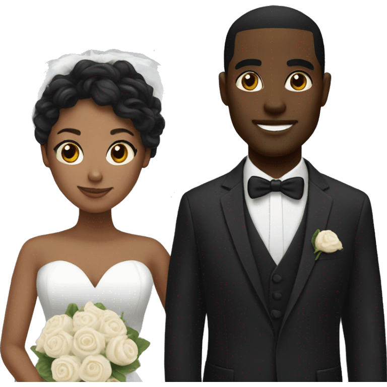 a black man and a dark hair woman wedding emoji