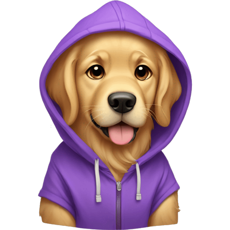 Golden retriever wearing purple hoodie cute emoji