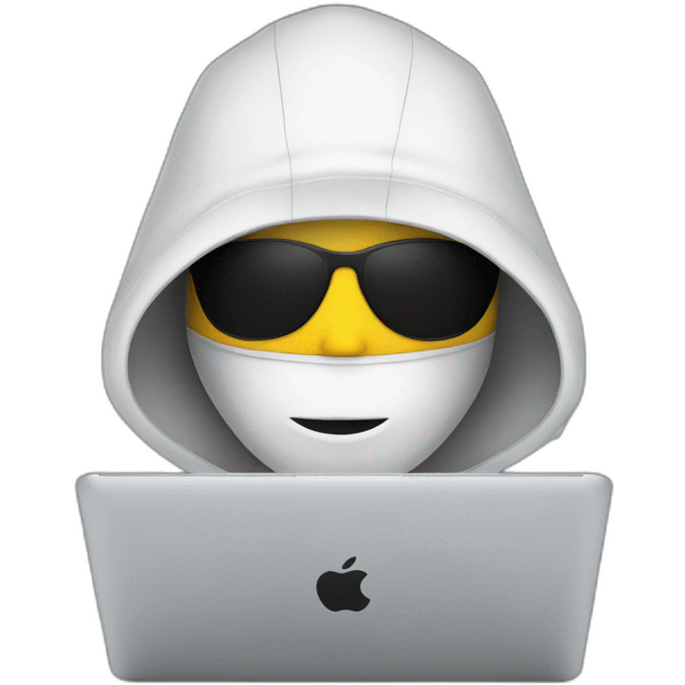 Hacker using macbook whit a great background emoji